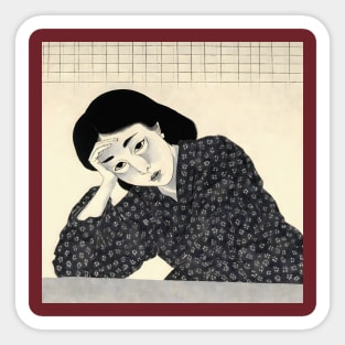 Japanese art of handsome tired asian woman Sticker